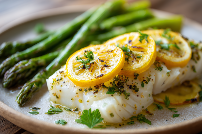 Lemon and Herb Baked Cod with Asparagus